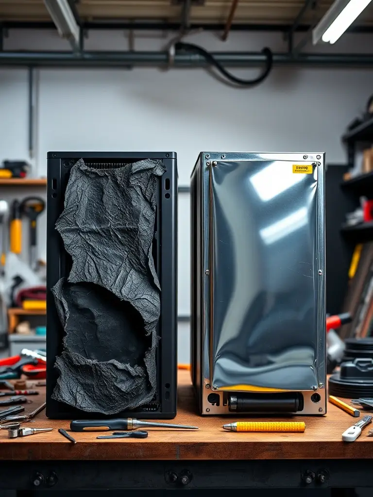 A before-and-after image showing a damaged UPS component before maintenance and the new, replaced component, illustrating the cost savings associated with preventive care.