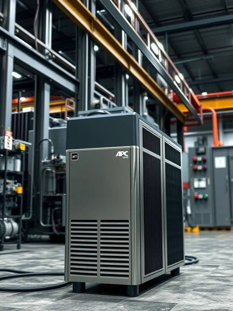 An image of an APC Easy UPS 3S unit powering industrial machinery, highlighting its robust design and scalability for demanding applications.